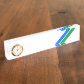 明るい青の緑の斜めストライプの白い背景 デスクネームプレート (側面)