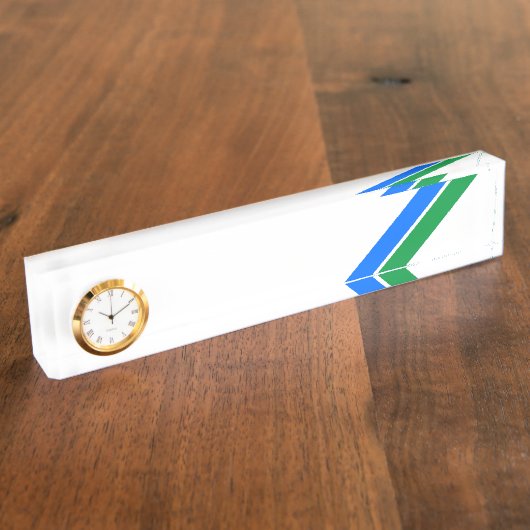 明るい青の緑の斜めストライプの白い背景 デスクネームプレート (側面)