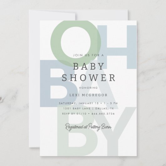 明るい青の緑の男の子の赤ちゃんシャワー 招待状 (正面)