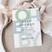 明るい青の緑の男の子の赤ちゃんシャワー 招待状