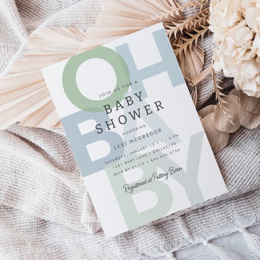 明るい青の緑の男の子の赤ちゃんシャワー 招待状