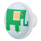 明るい青の背景に緑の象 セラミックノブ (右)