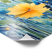 明るい青の背景に金色の花 フォトプリント (角)