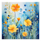 明るい青の背景に金色の花 フォトプリント (正面)