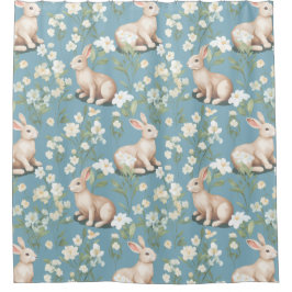 明るい青の背景のブニー シャワーカーテン