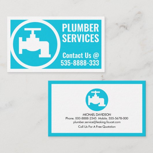 明るい青の蛇口フレーム配管 名刺 (正面/裏面)