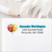 明るい青の誕生日バルーンのアドレス ラベル (インサイチュ)