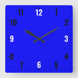 明るい青の顔（数字あり） – フレームレス スクエア壁時計