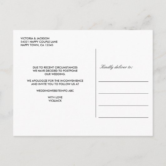 明るい青の黄色結婚い花の日付の変更 案内ポストカード (裏面)