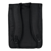 明るい青の黒い幾何対称パターン バックパック (裏面)