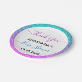 明るい青カラフル紫ありがとう赤ちゃんシャワー ペーパープレート (アングル)