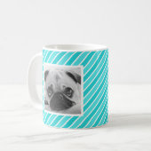 明るい青ストライプ色のパタカスタムーン コーヒーマグカップ (正面左)