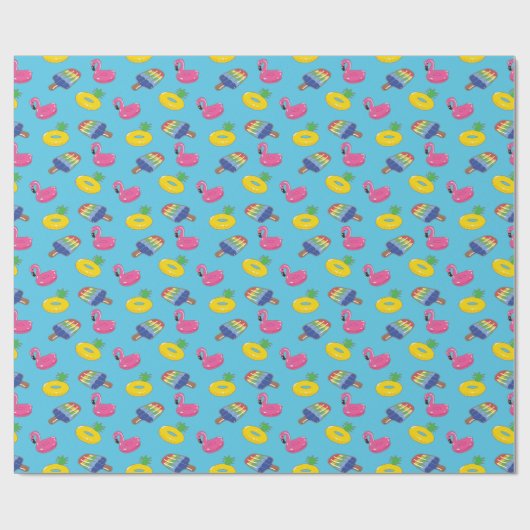 明るい青パターン（の模様が）あるとピンクの夏のプール ラッピングペーパー (フラット)