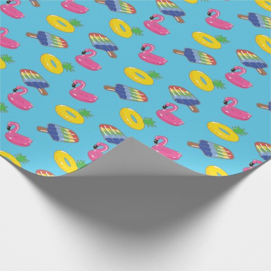 明るい青パターン（の模様が）あるとピンクの夏のプール ラッピングペーパー (角)