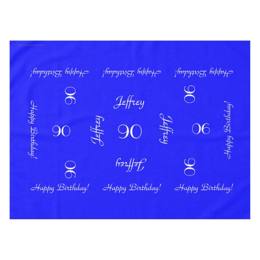 明るい青パーソナライズされた色90番目の誕生日テーブル布 テーブルクロス (正面(横))