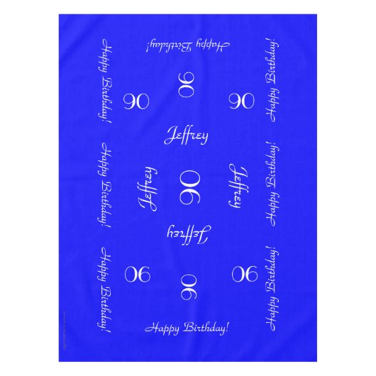 明るい青パーソナライズされた色90番目の誕生日テーブル布 テーブルクロス (正面)