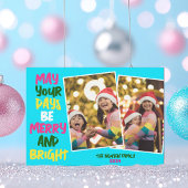 明るい青メリークリスマスツーフォトコラージュ シーズンカード