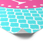 明るい青モロッコ格子ピンクモノグラム ポスター (角)