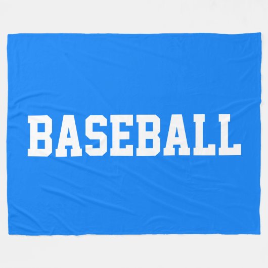 明るい青地に白いBASEBALLの太字 フリースブランケット (正面(横))