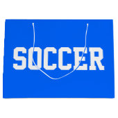 明るい青地に白で70年代風サッカーTシャツ ラージペーパーバッグ (正面)