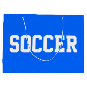 明るい青地に白で70年代風サッカーTシャツ ラージペーパーバッグ (裏面)