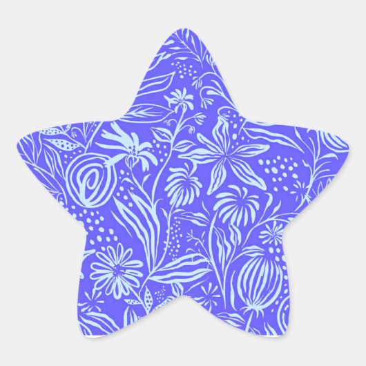 明るい青紫の花柄 星シール (正面)
