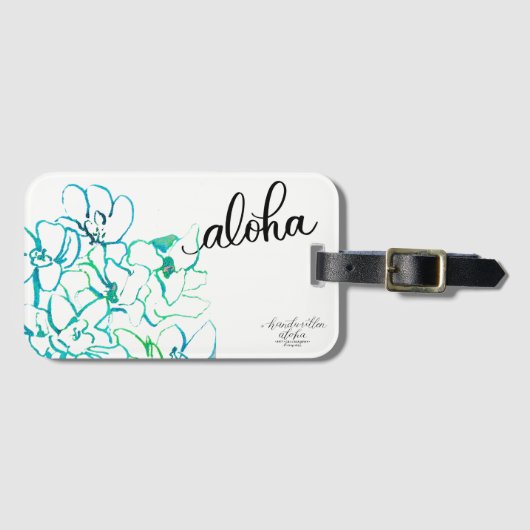 明るい青緑のアロハ蘭の花の荷物のラベル ラゲッジタグ (正面横)