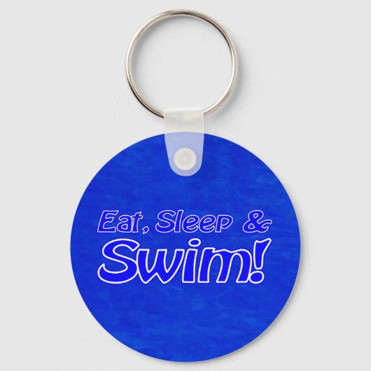 明るい青色でEat, Sleep & Swim! キーホルダー (正面)