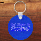 明るい青色でEat, Sleep & Swim! キーホルダー (正面)