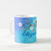 明るい青色のソフトウォーターパーソナライズされた色 コーヒーマグカップ (正面左)