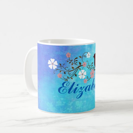 明るい青色のソフトウォーターパーソナライズされた色 コーヒーマグカップ (正面左)