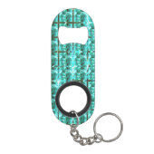 明るい青色の光沢、正方形またはグリッド内のイメージ キーホルダー栓抜き (裏面)