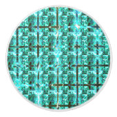 明るい青色の光沢、正方形またはグリッド内のイメージ セラミックノブ (正面)