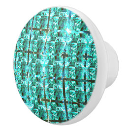 明るい青色の光沢、正方形またはグリッド内のイメージ セラミックノブ