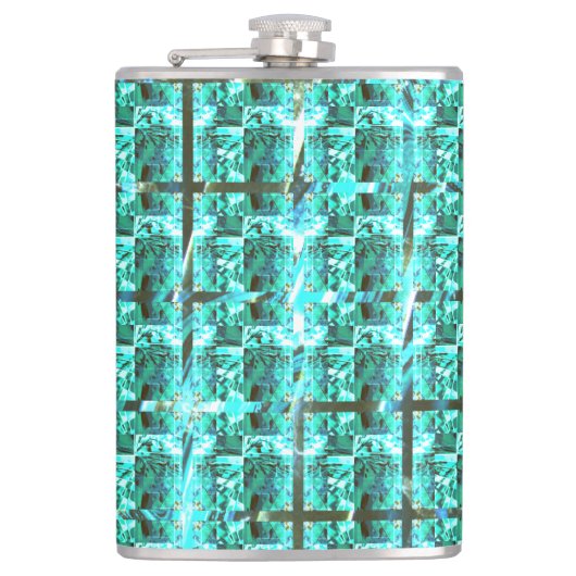 明るい青色の光沢、正方形またはグリッド内のイメージ フラスク (正面)