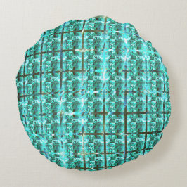 明るい青色の光沢、正方形またはグリッド内のイメージ ラウンドクッション
