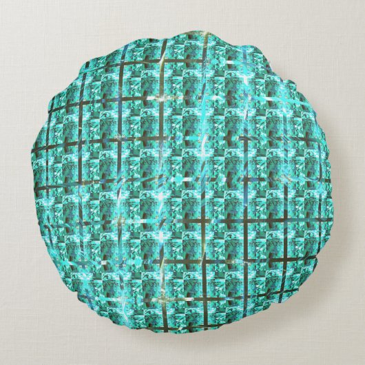 明るい青色の光沢、正方形またはグリッド内のイメージ ラウンドクッション (裏面)