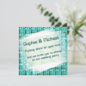 明るい青色の光沢、正方形またはグリッド内のイメージ 招待状 (スタンド正面)