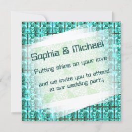 明るい青色の光沢、正方形またはグリッド内のイメージ 招待状