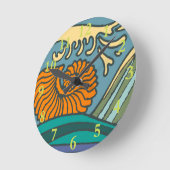 明るい青色の海波 ラウンド壁時計 (傾斜)