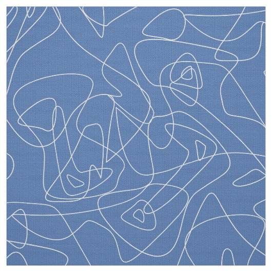明るい青色の背景に白い抽象芸術のドット ファブリック (見本)