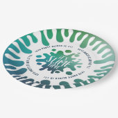 明るい青 + 緑の虹の粘着物のパーティー ペーパープレート (アングル)