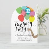 明るい風船大人の誕生日パーティー 招待状 (スタンド正面)