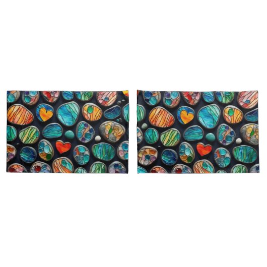 明るい飾絵を描り石 枕カバー (バックセット)