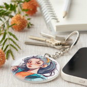 明るい髪のロマンカラフルティックなアニメガール キーホルダー (正面右)