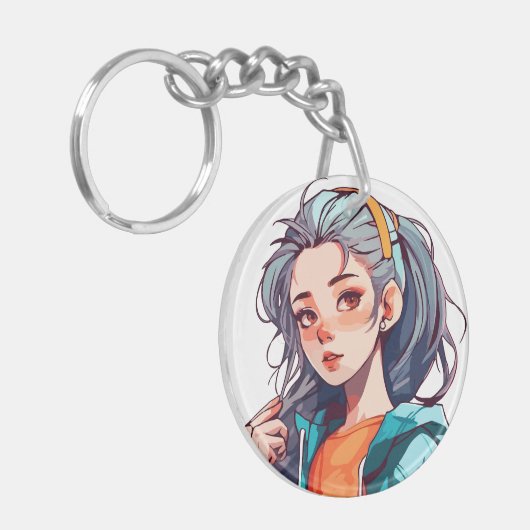 明るい髪のロマンカラフルティックなアニメガール キーホルダー (正面左)