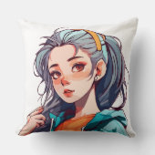 明るい髪のロマンカラフルティックなアニメガール クッション (正面)