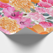 明るい鮮やかピンクとオレンジのフローラ開花ギフト ラッピングペーパー (角)