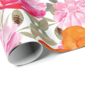 明るい鮮やかピンクとオレンジのフローラ開花ギフト ラッピングペーパー (ロールコーナー)