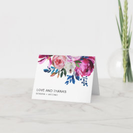 明るい鮮やかピンクモダンのフローラ結婚の サンキューカード